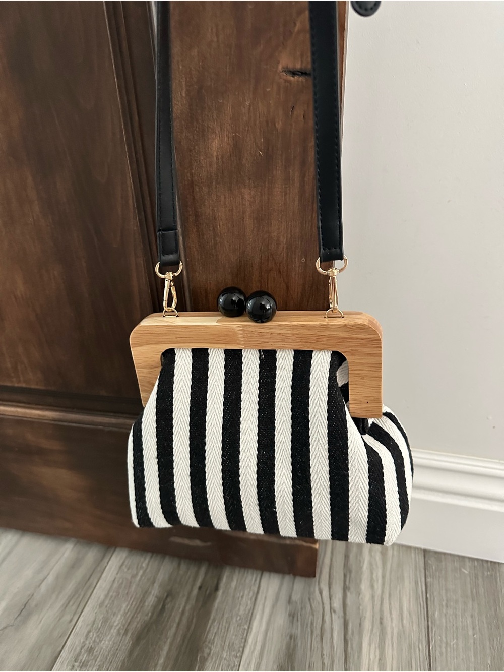 Black & White Striped Frame Crossbody Bag